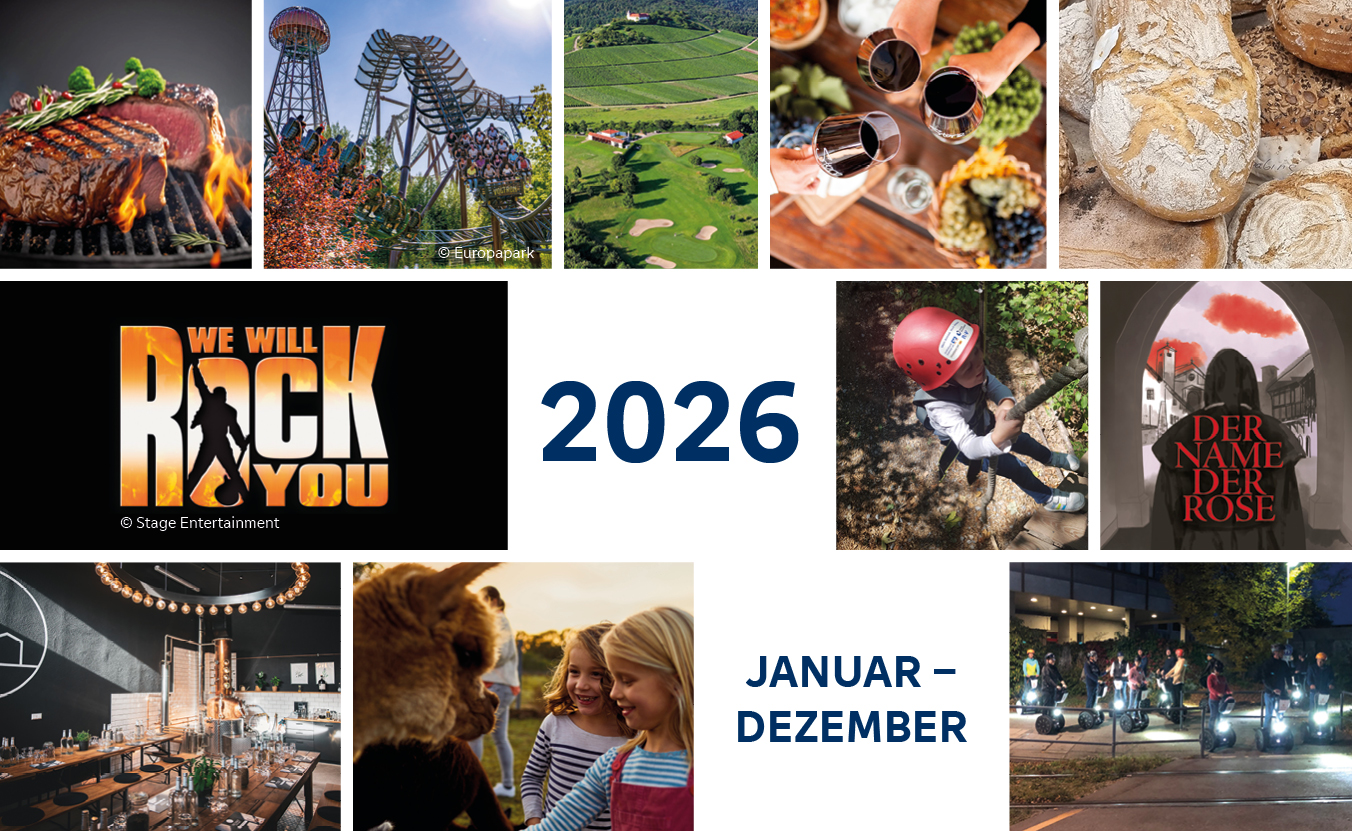 Collage mit Angeboten und Events aus dem Mitglieder-Scheckheft 2026 Collage mit Angeboten und Events aus dem Mitglieder-Scheckheft 2026